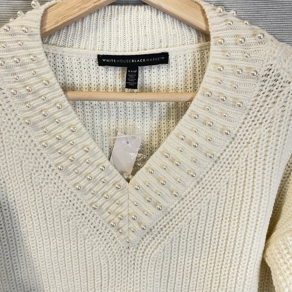 NWT WHBM vnk high low pearl pull over sweater, XXSP, ecru - Picture 5 of 14